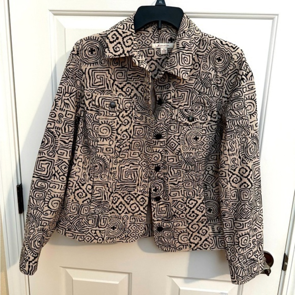 JM Collection unique abstract stretchy cotton jacket size 10